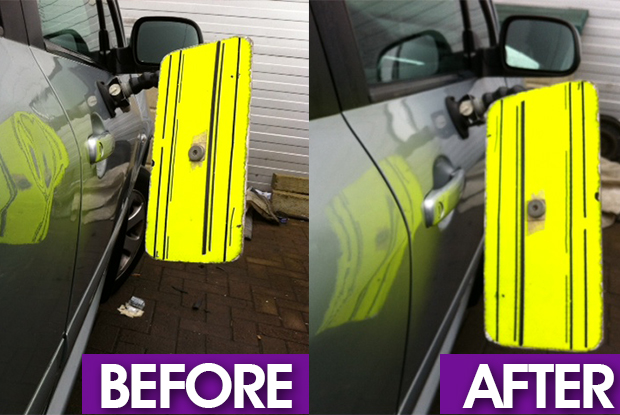 Before and after dent repair image